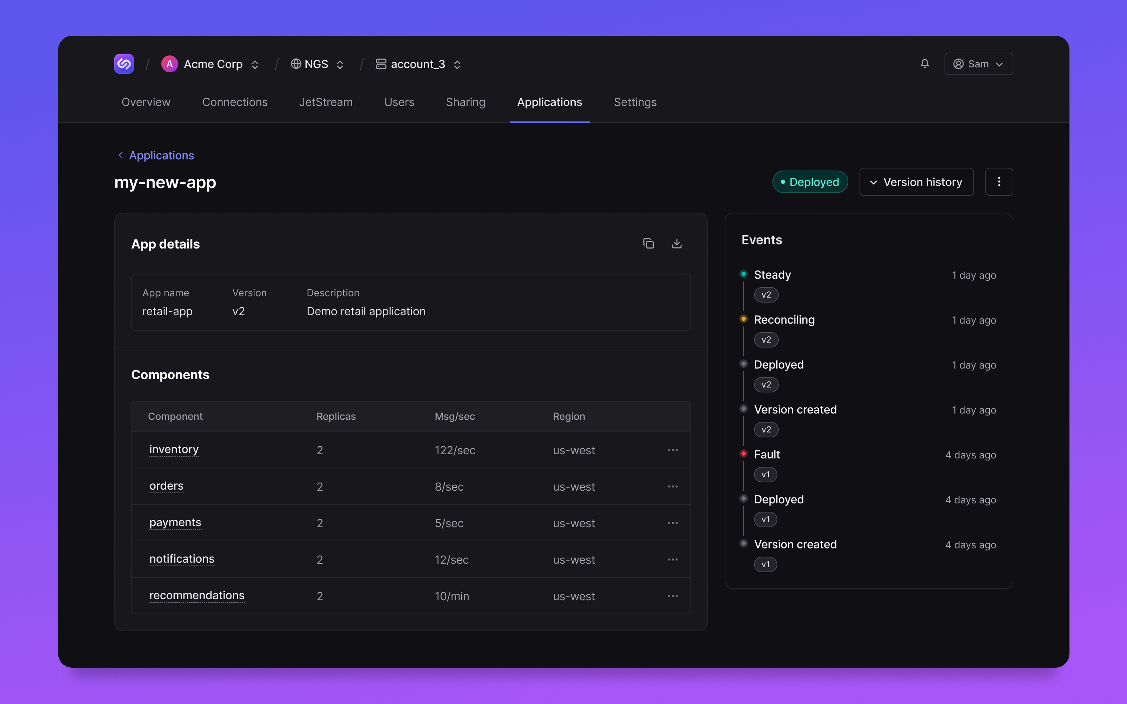 Manage accounts, users, and permissions in one place, with clear visibility into components, events, and access controls.